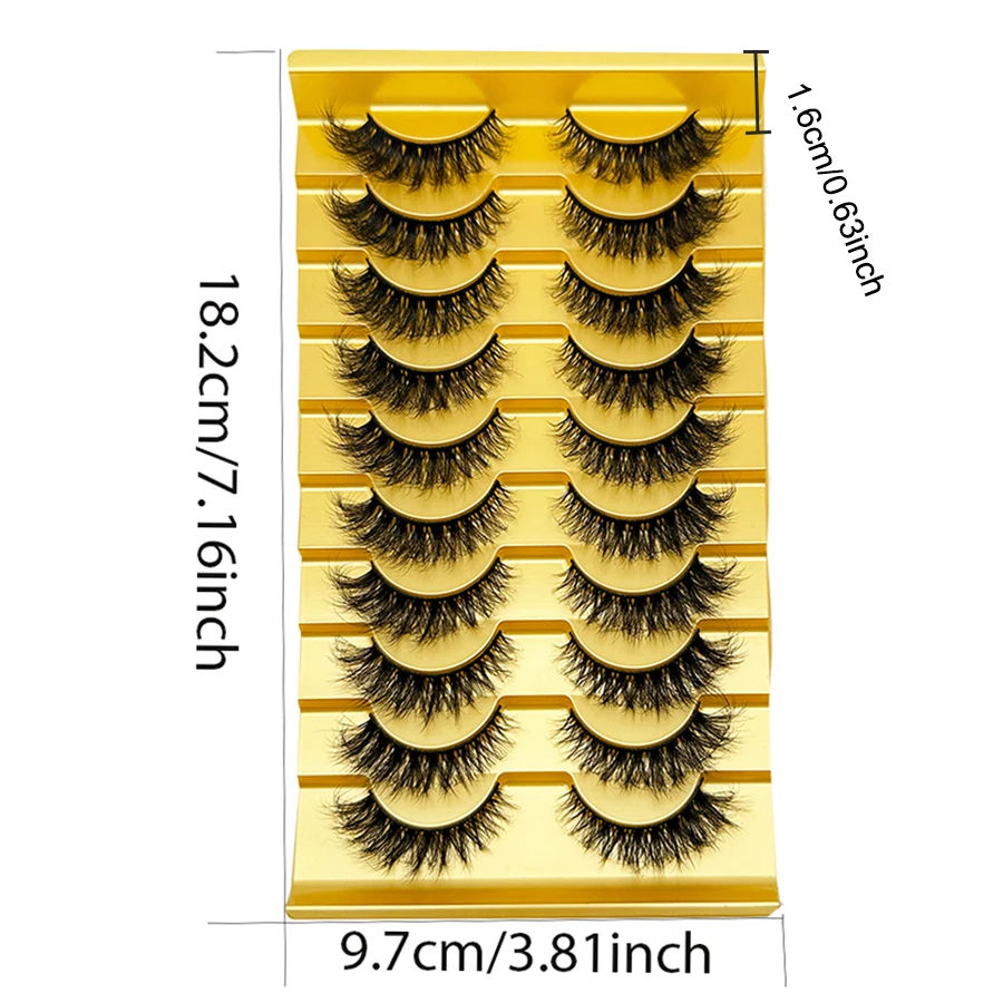 10 pairs of natural fluffy D-curly messy long holiday eyelashes, showcasing a gorgeous and charming sexy appearance