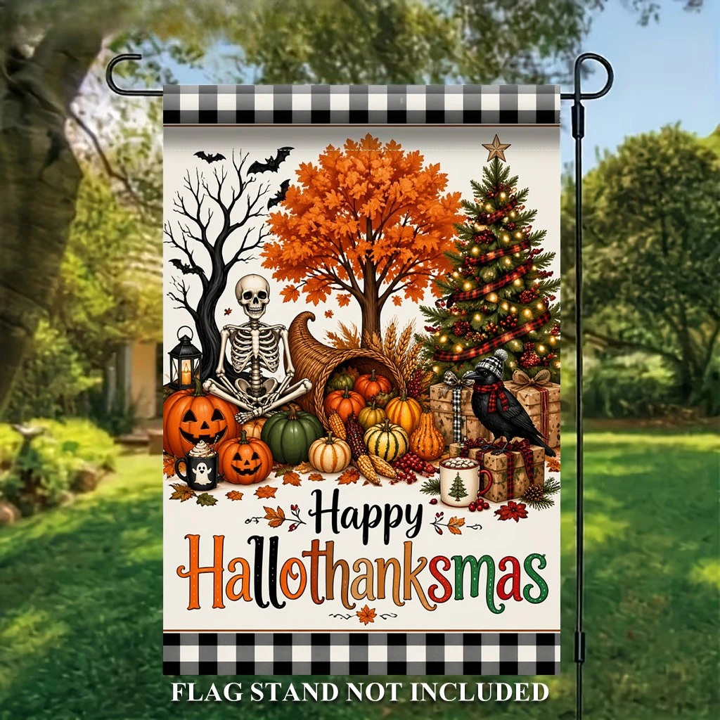 2D Flat Printing Garden Flag, Thanksgiving Halloween Christmas Flax Garden Flag, Holiday Yard Banner, Fall Decor, Garden Flag