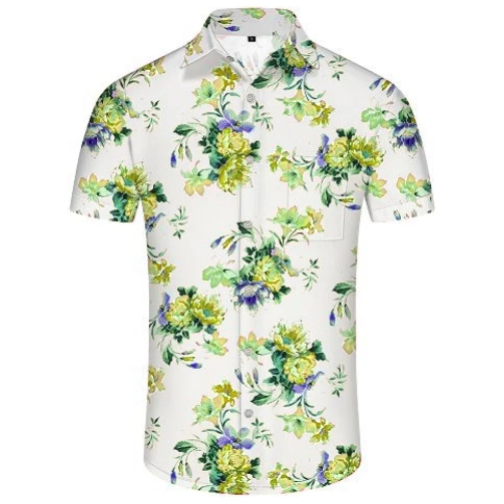 Hawaiianisches, bequemes, modisches Kurzarmhemd für Herren, Revers, Krawatte, Taschendruck, Strickjacke, Strandoberteil, lockere, lässige Herrenbekleidung