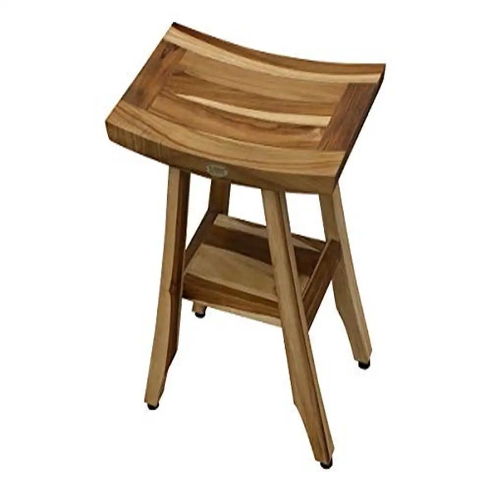 Teak Shower Bench with Anti-Slip Feet and Adjustable Rubber Pads Wet Environments Solid Teak Wood Shower Chair Spa Bench Bath