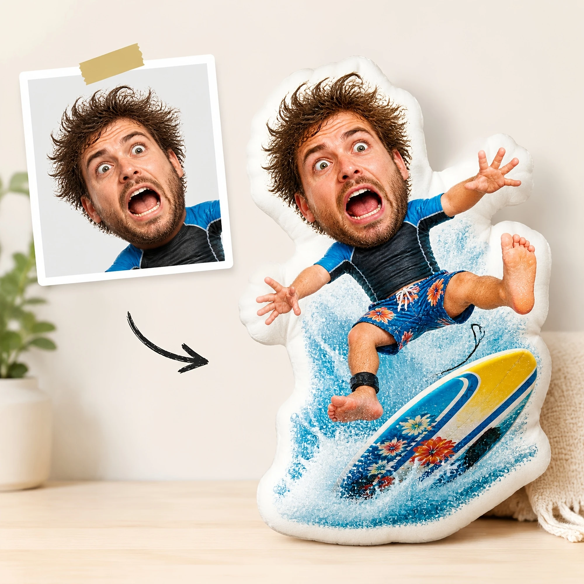 1pc Custom Double Sided Printed Funny Novelty Shaped Throw Pillow, 2D Flat Surfer Design Cushion for Home Sofa Chair and Beach T