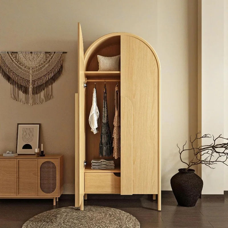 Solid wood wardrobe, storage log retro designer artist home bedroom wardrobe