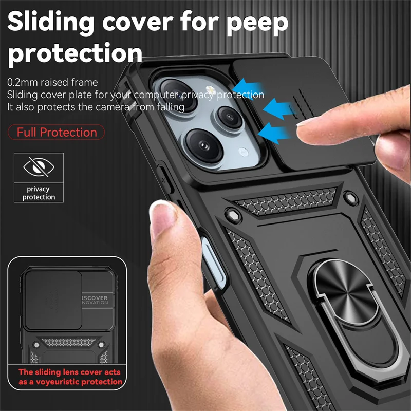 Slide Lens Protect Funda For Redmi 12 12C 10 10C 13C Note 12 Pro Shockproof Armor Case For Xiaomi Mi 13T 12T 11T Pro Back Cover