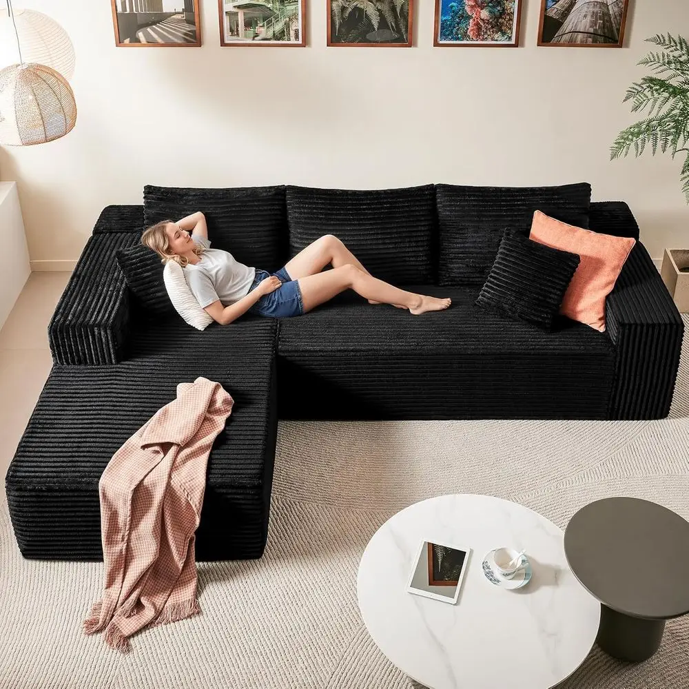 

Large L-Shaped Sectional Sofa in Ultra Soft Corduroy, 108 Chaise Included, Deep Seating, No Assembly Needed (Right-Facing)