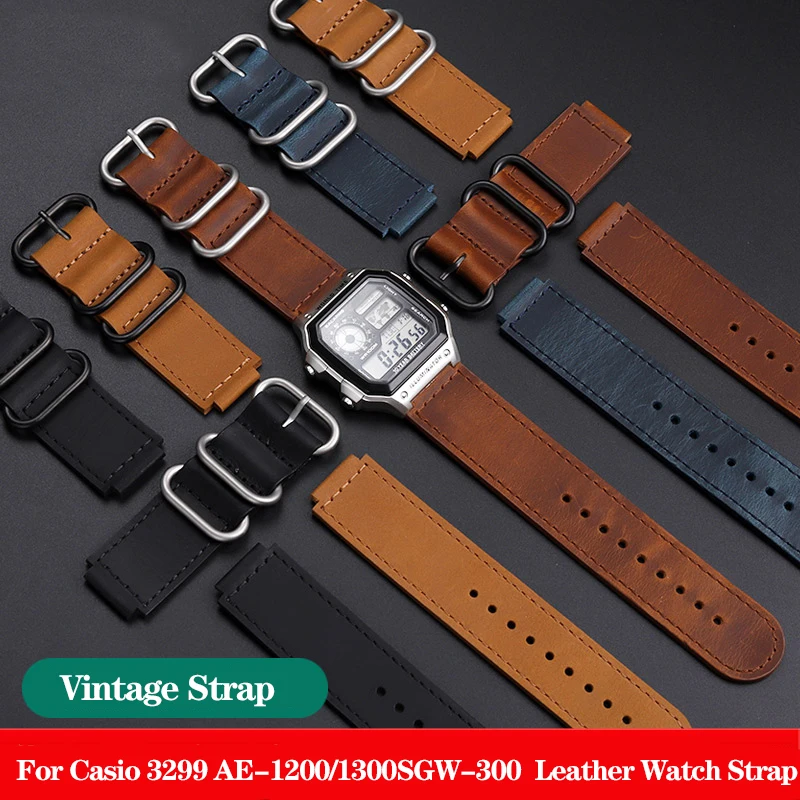 For Casio 3299 Watch AE-1200/1300/1500 A158 A159 A169 SGW-300 F-108/W-216H Vintage Retro Leather Watch Strap Watchband 18mm