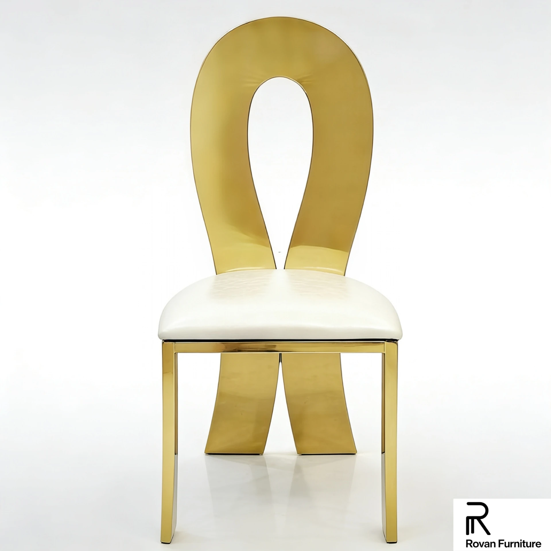 Modern Gold Stainless Steel Dining Chair Unique Hollow Oval Cutout Backrest Luxury Wedding Event Chair