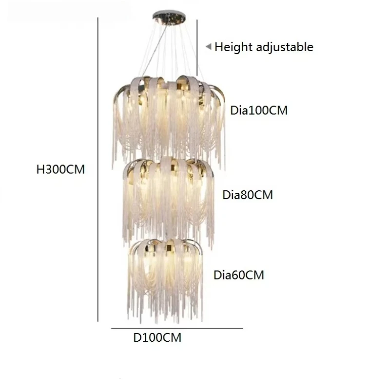 Luxury chandeliers for the living room Villa hotel lobby decorative lights Nordic metal chain design island fixture