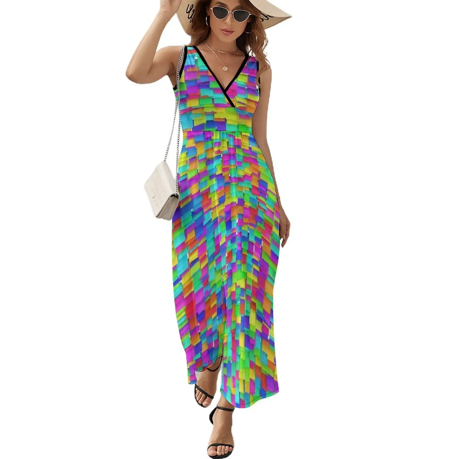 

Rainbow confetti Sleeveless Dress cocktail dresses Women's evening dress Female dress