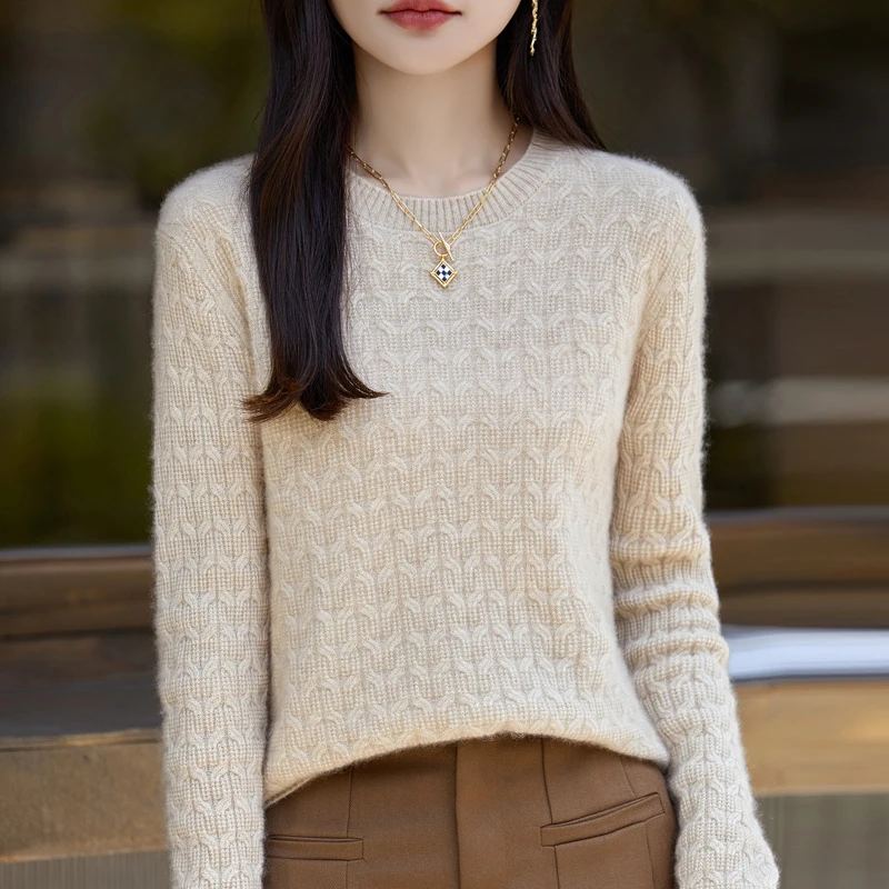 2024 Autumn/Winter New 100% Pure Australian Wool Fashion Round Neck Knitted Woolen Sweater