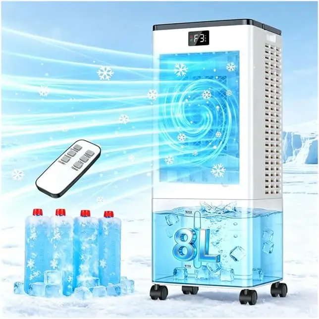 Portable Air Conditioners,3-in-1 Evaporative Cooling Fans that Blow Cold Air, 4 Modes 3 Speeds, 12H Timer & Remote, 120°Oscillat