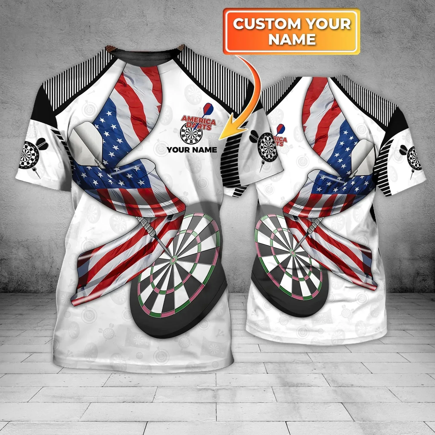 Summer Mens t shirt American Flag Dartboart Personalized Name 3D Printed Unisex Tshirt For Darts Player Casual T-Shirt DW191