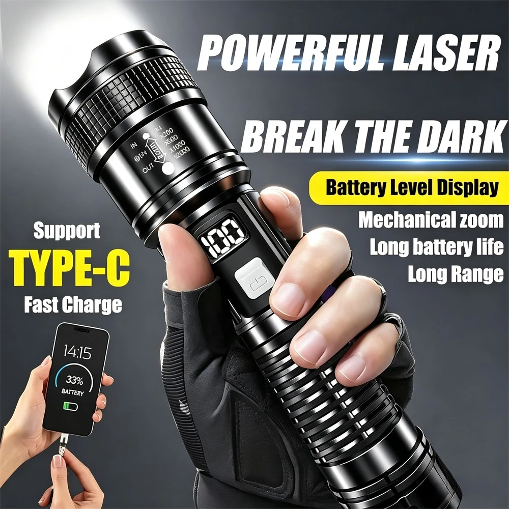 Super Bright LED Flashlight High Power Long Range USB Rechargeable Tactical Torch Outdoor Waterproof Camping Fishing Lantern