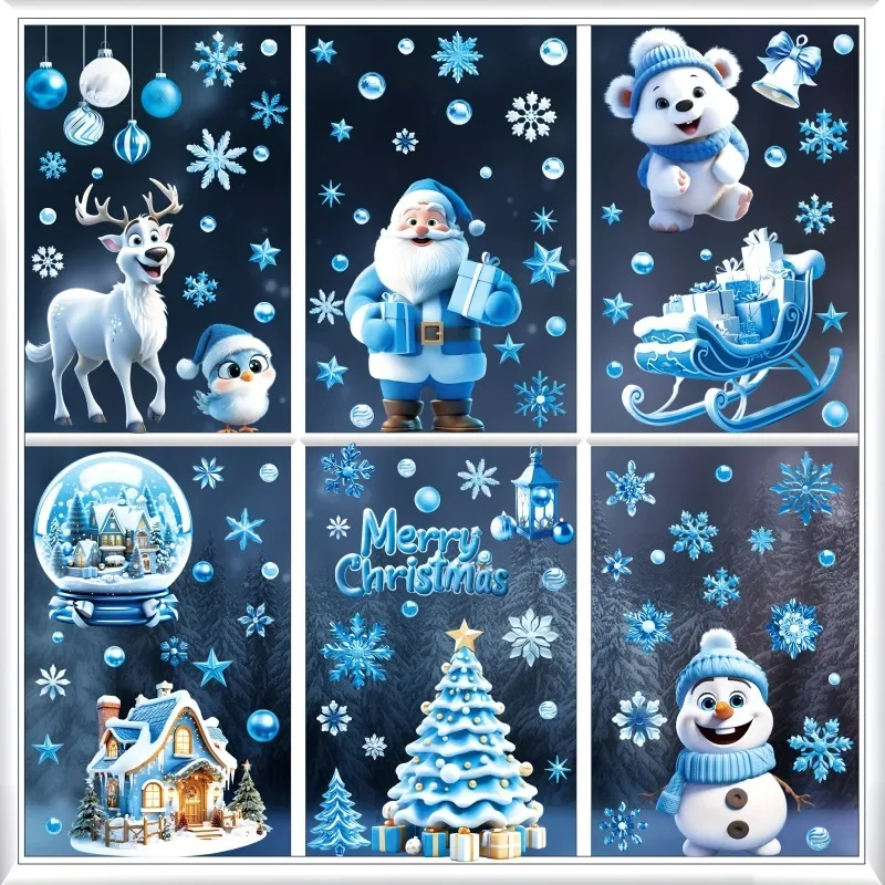 9 Sheets Christmas Window Clings Home Decorative Films Reusable Static Christmas Window Stickers Double-Side Xmas Party Supplies
