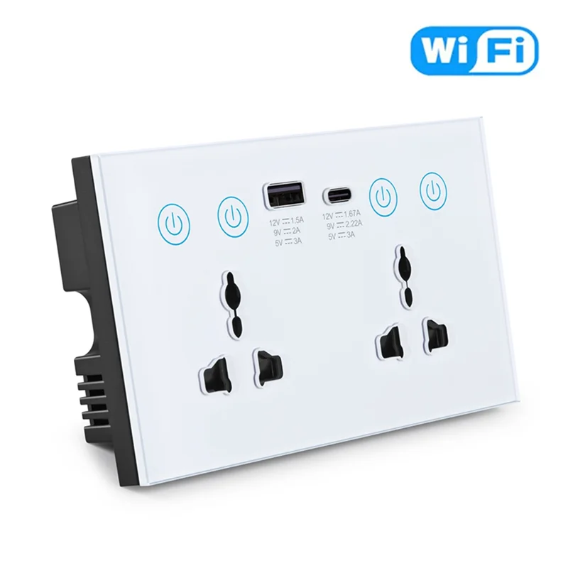 A08F-EU UK US Universal Plug Tuya Smart Socket Switch With USB And Type-C Port Outlet Smart Life