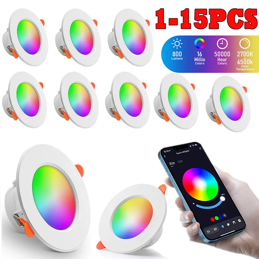 RGB LED Downlight 10W Smart Ceiling Light RGB Dimmable Recessed Led Spot Lamp Smart Lamp Work With Alexa Google Home RGB+CW+WW