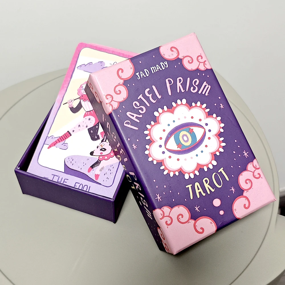 Pastel Prism Tarot 78 Pcs Rider System Tarot Cards 12*7cm Imbued with The Soothing Tones of A Pink and Sky-blue Color Palette