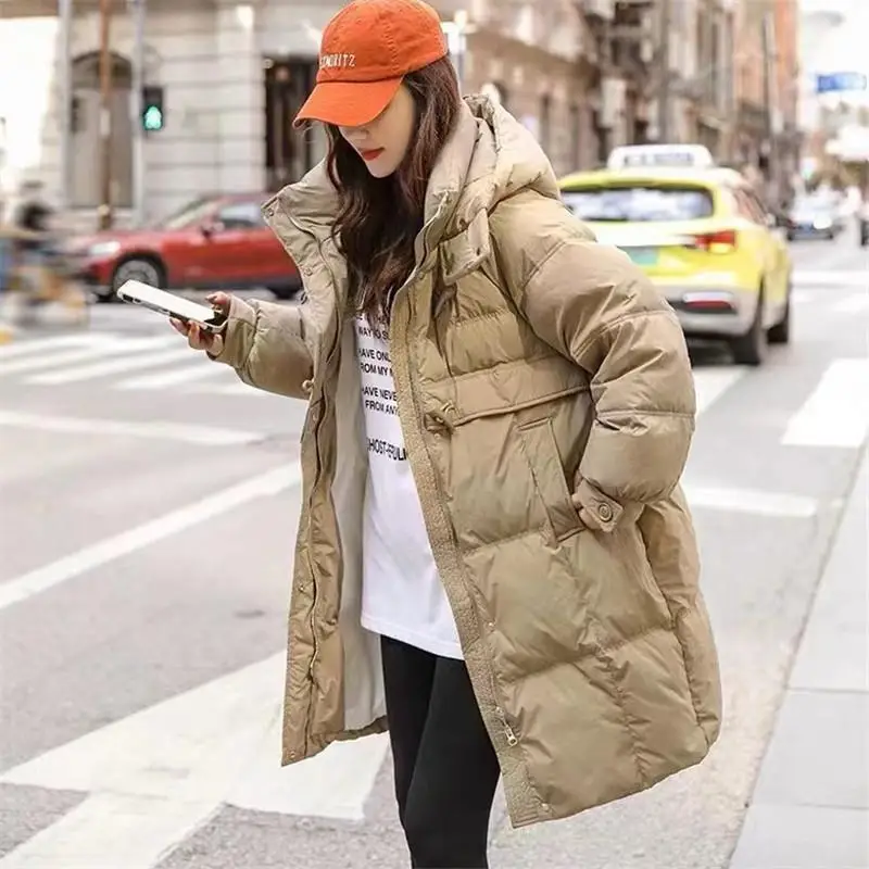 Long Hooded Duck Down Jacket, Warm Coat, Street Beat Fashion, Leisure Parka, Korean High-end, New, 2024