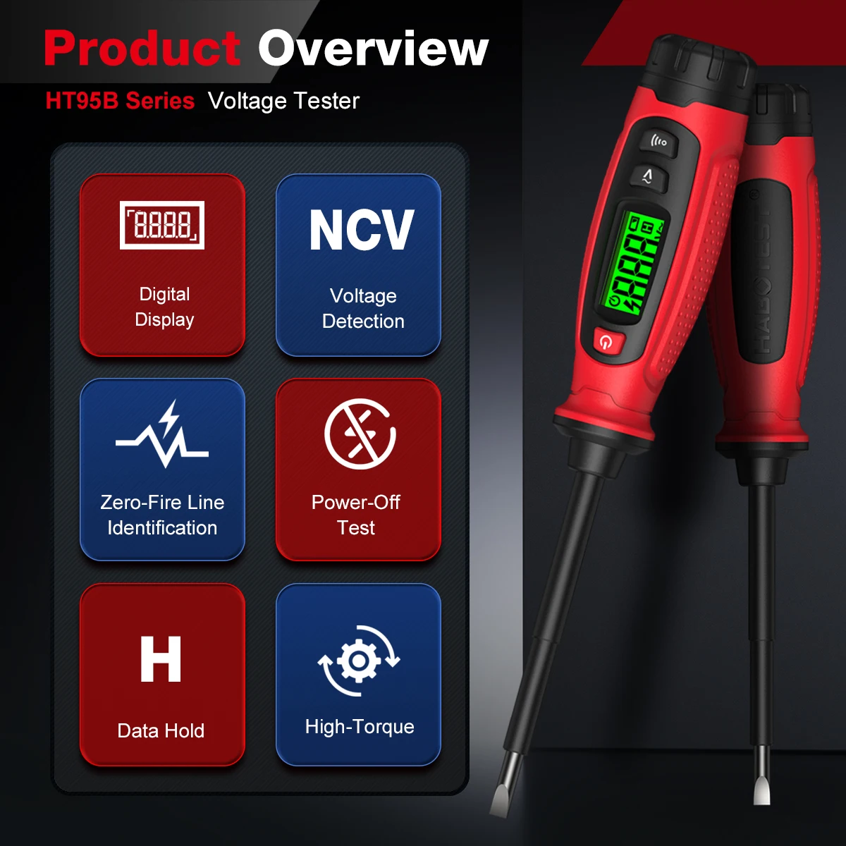 HT95B Digitaler AC-Spannungsprüfer Schraubendreher 3V-500V Berührungsloser Spannungsdetektor Leiter-/Neutralleiter-Test LCD-Anzeige Elektrischer Prüfstift – Detail 2