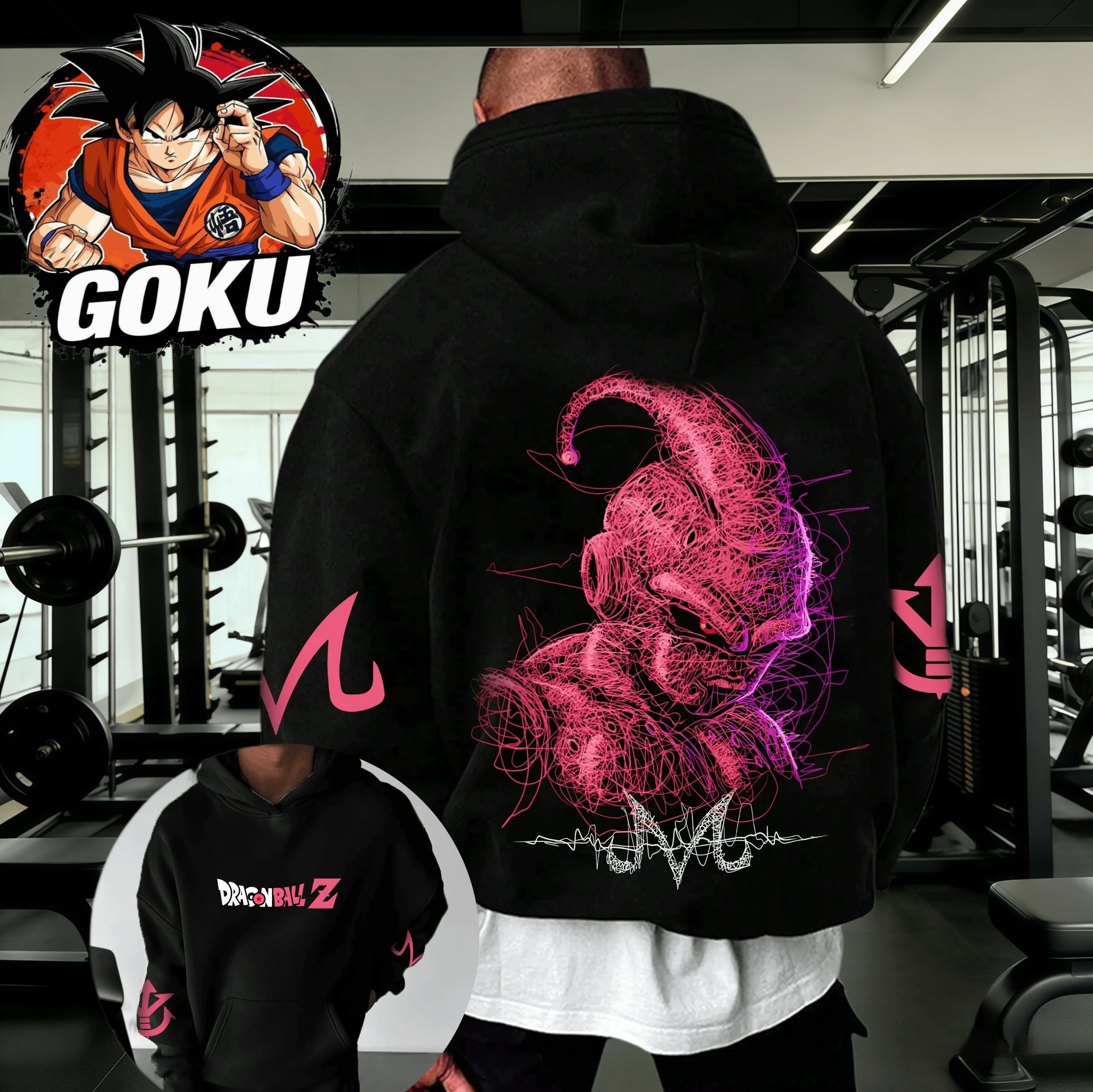 

Худи унисекс «Драгон Болл» в стиле ретро, осень-зима 2026, 100% хлопок, с принтом Majin Buu Line Art, оверсайз, для фитнеса и уличной моды