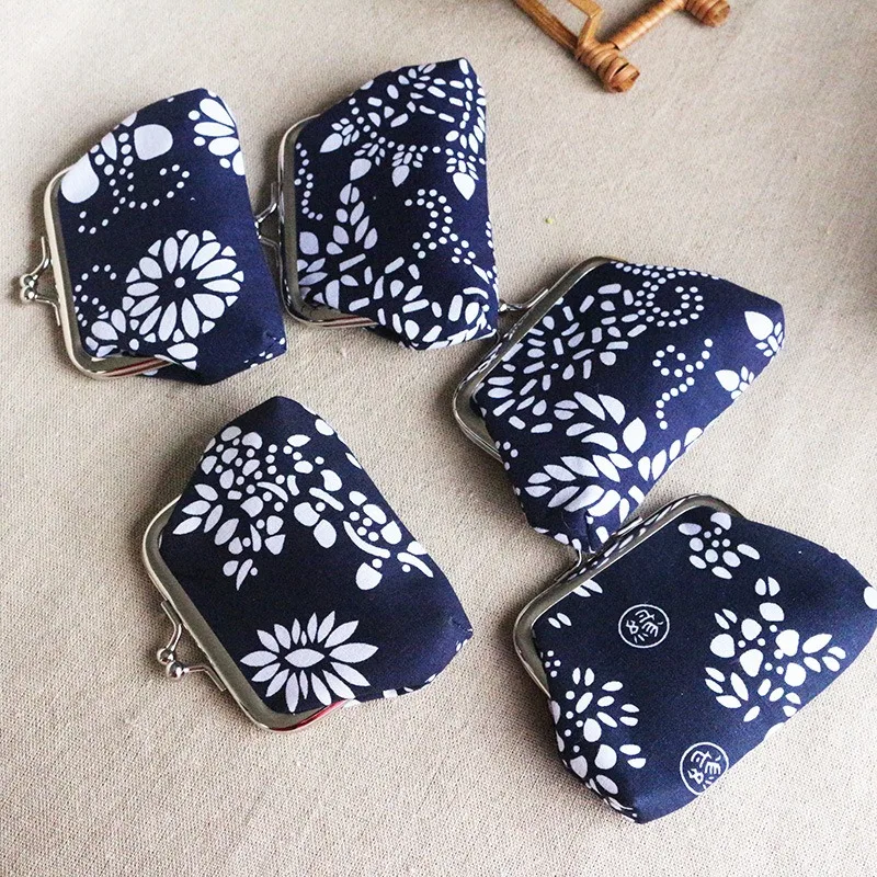 Featured ethnic style blue print retro women's small coin purse coin bag