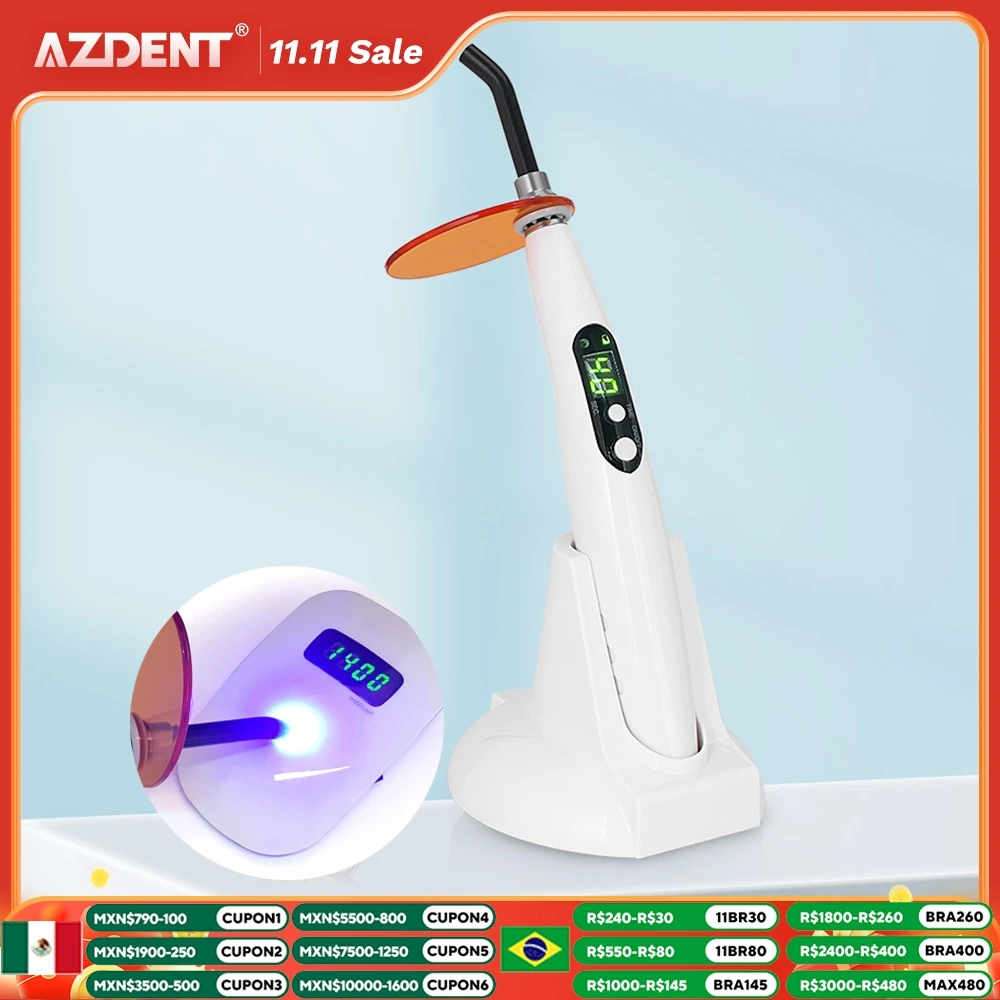 AZDENT Dental Wireless Curing Light Dentist Cordless LED Lamp Output Intensity 1200-1500mw/cm² Dental Lab Equipment