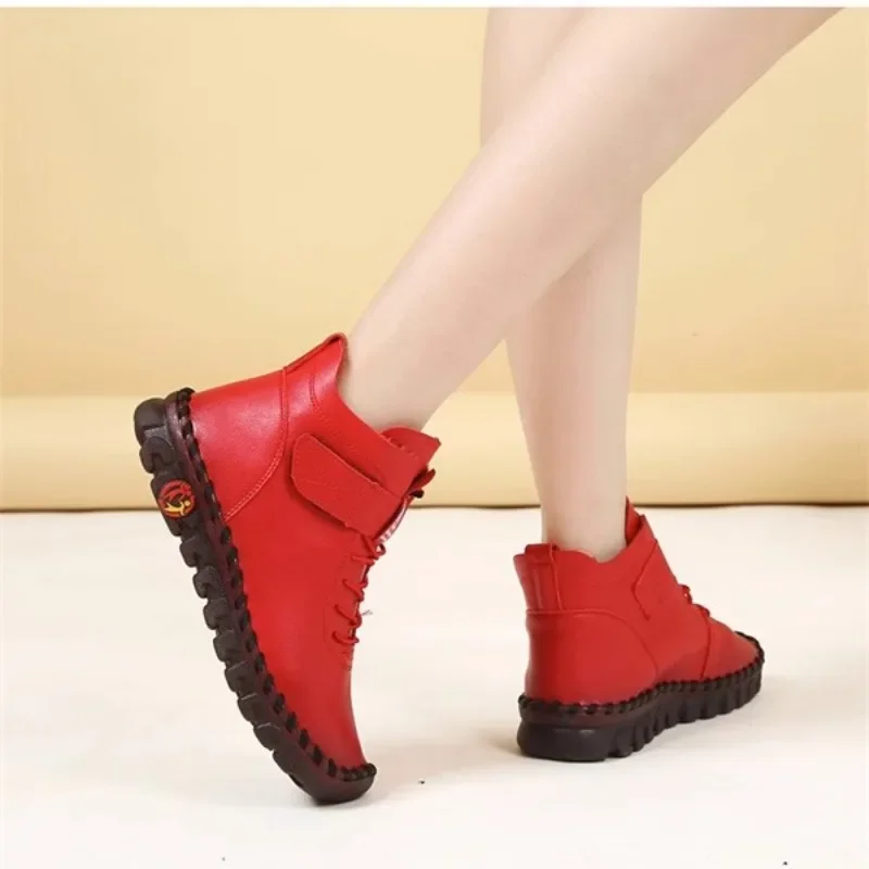 Bottines en fourrure rouges pour femmes, baskets Oxford, chaussures de couture faites à la main, chaussures punk, chaussures d'hiver validées, grande taille 36-42, 600