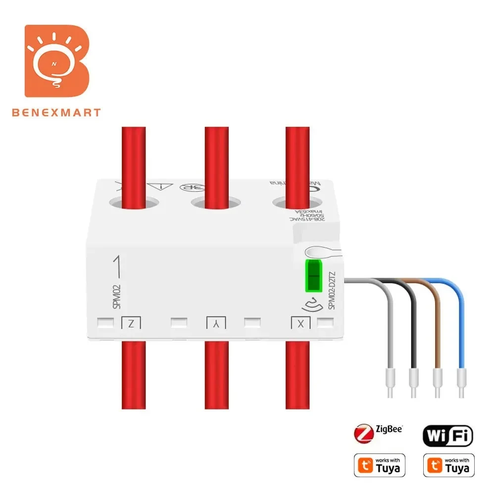

3 Phase 4 Wire 63A Smart Energy Meter Zigbee WiFi Power Monitoring Sensor Works with Tuya Zigbee2MQTT Home Assistant 208V 415V