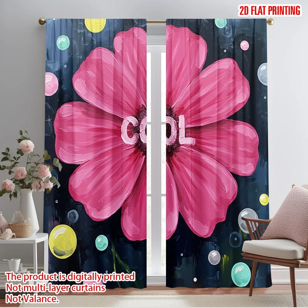 

2pcs 2D flat printing Drapes Pink Flower Cool Polyester Without Electricity Holiday Decorations for Holiday Celebrations