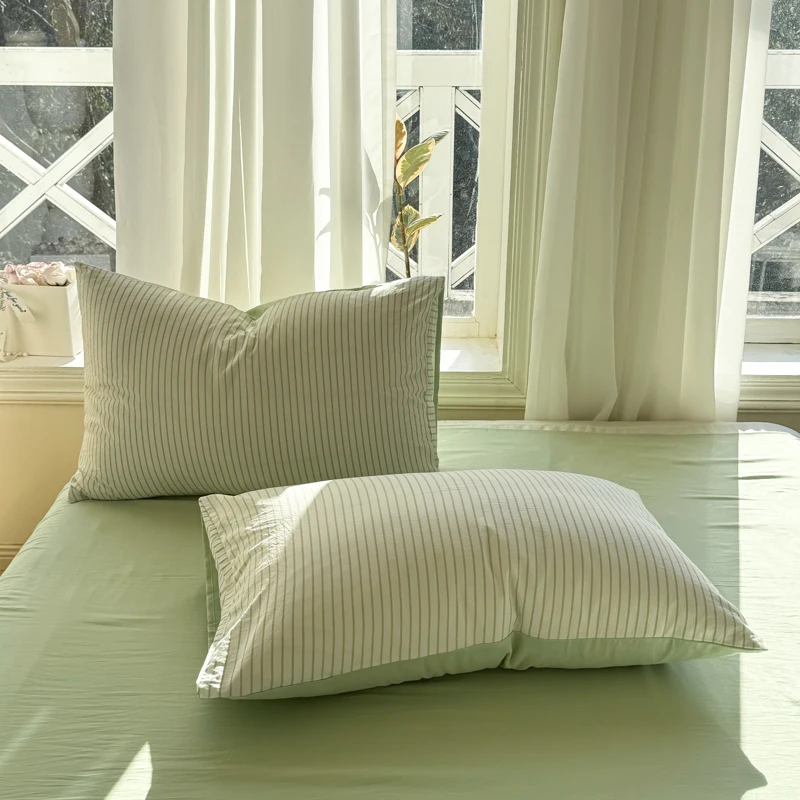 Pure Cotton Home Textile Striped Bedding Set Simple Soft Duvet Cover Sheet Pillowcase Ins Style Bed Linens Queen King Size 2025