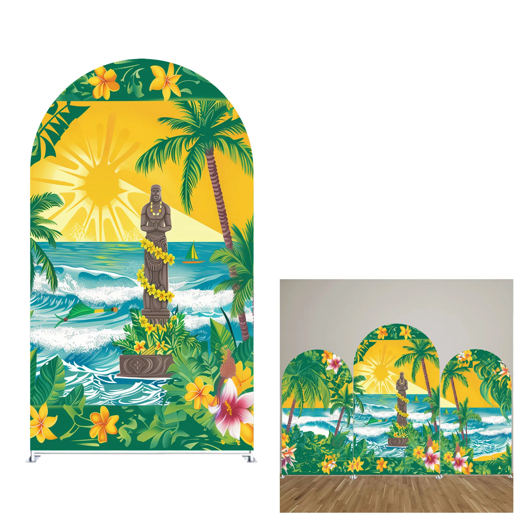 King Kamehameha Day Arch Backdrop Cover,Hawaii Kamehameha Day Party Decoration,Double-sides-Elasticity-Washable