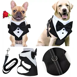 Dog Tuxedo Harness, Adjustable Tension-Free Dog Harness for Small and Medium Dogs, Dog Wedding Outfit Party Costume with Bow Tie