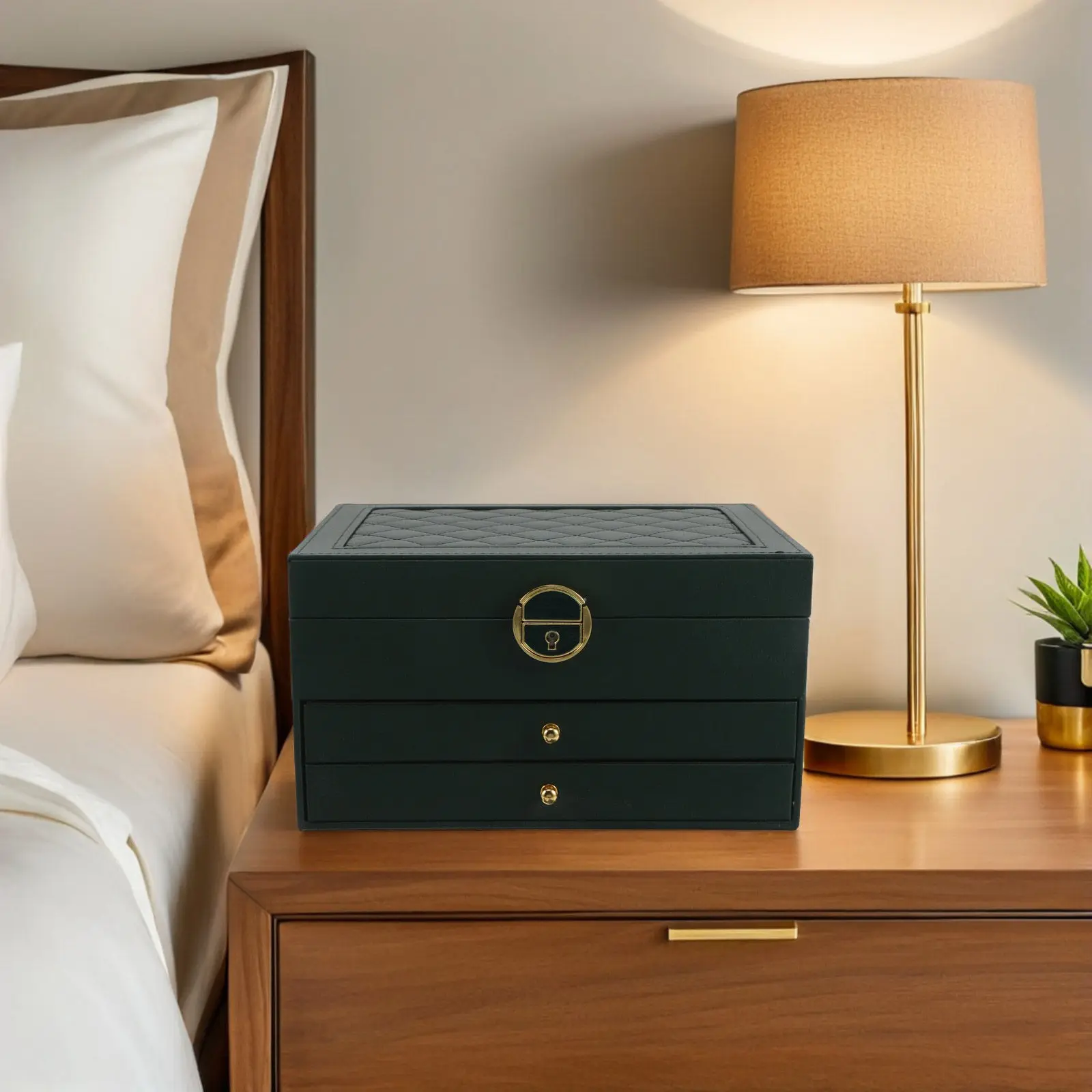 

Elegant PU Jewelry Organizer Box with Multiple Drawers Soft Interior Large Capacity for Necklaces Earrings Bracelets Rings