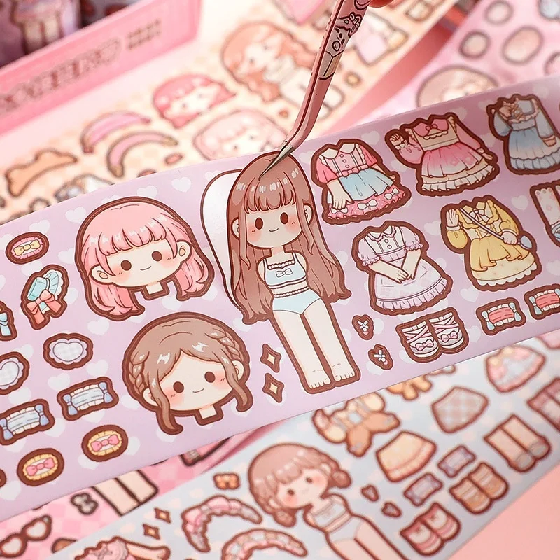 Funny Dress Up Girl Washi Tape Set DIY Princess Clothes Scrapbook Tape Kawaii Journaling Stickers Stress Relief Toys for Girls - view 2