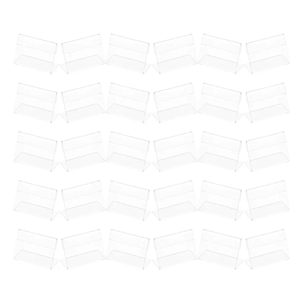 

50pcs Acrylic Table Signs Clear Horizontal L-Shaped Display Stand Holder For Name Card Label Tag Number Desk Retail Event School