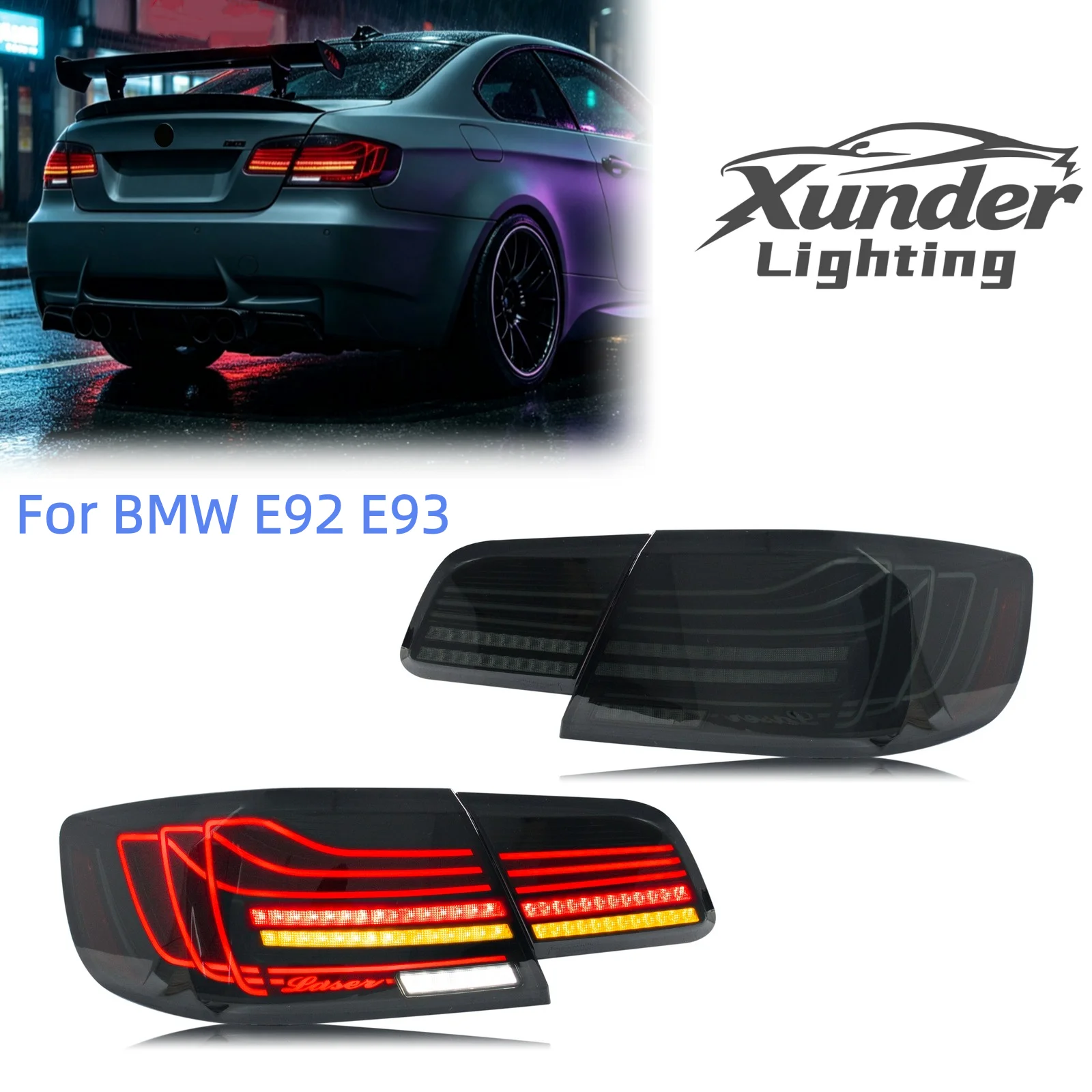 LED CSL Tail Lights Compatible With BMW 3-Series E92 E93 325i 330i 335i 328i M3 Coupe Convertible Sequential Turn Signal Rear Lamps Assembly