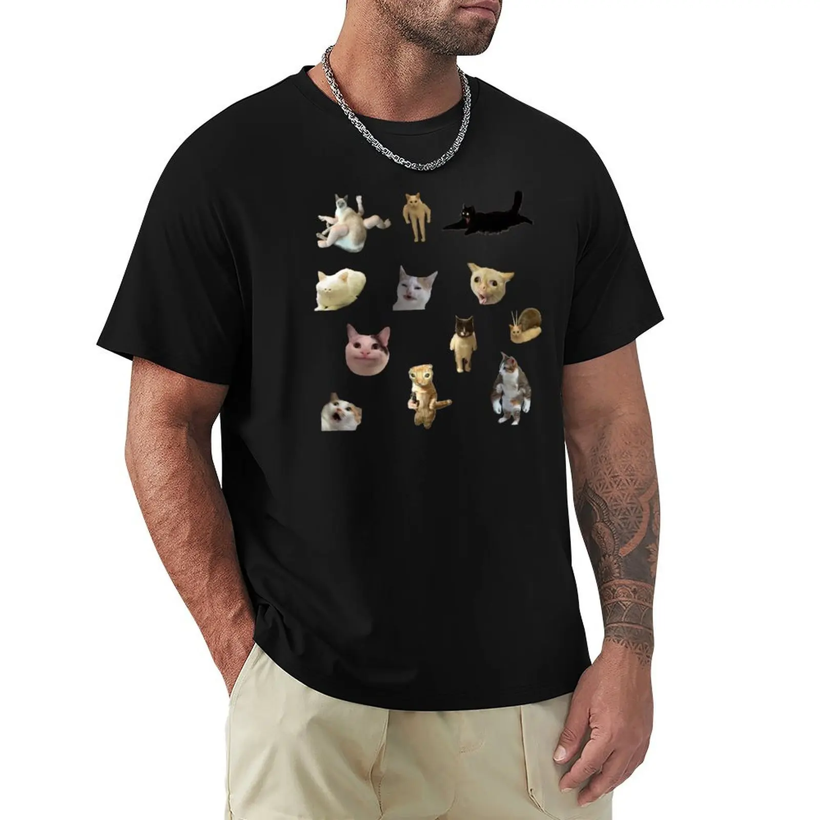 

Cursed Meme Cats T-Shirt anime clothes T-shirts man fashion shirts oversized mens funny t shirts