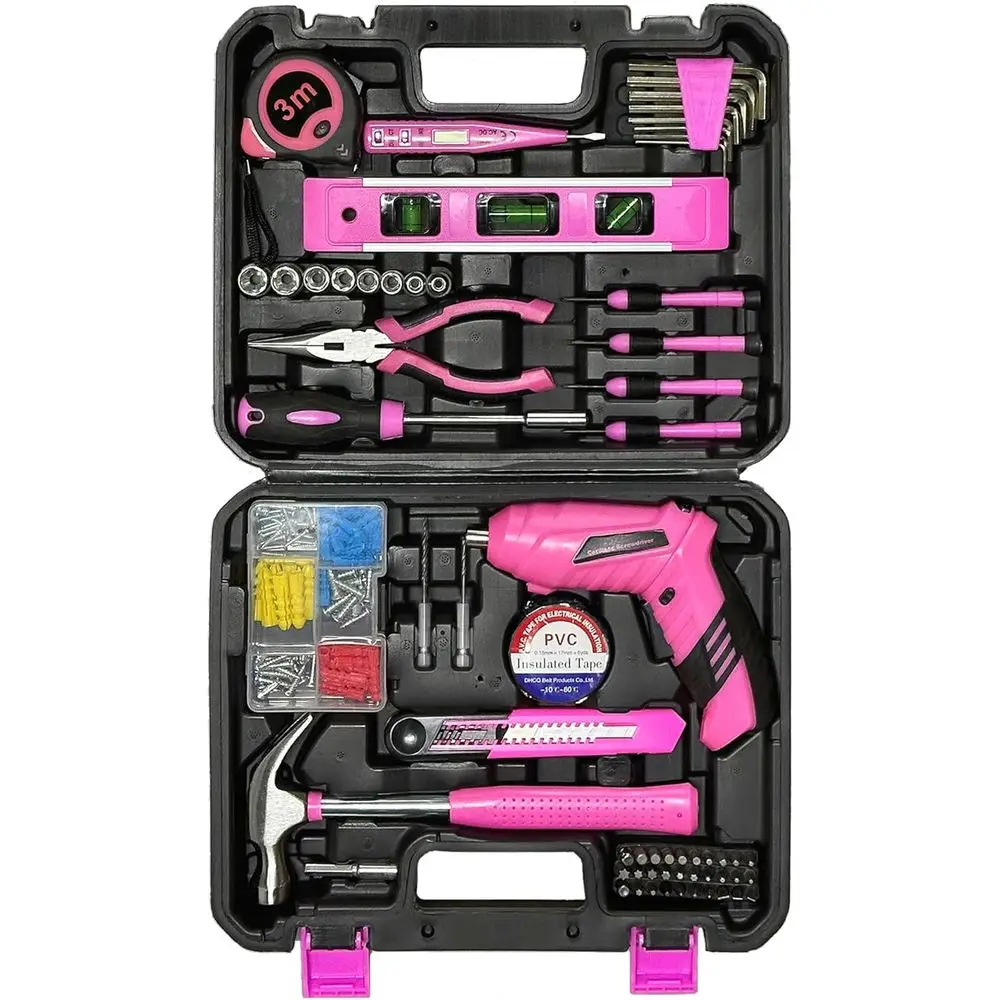 

Essentials or Women Girls Starter DIY Drilling Kit with Cordower Tools, Electric Drill, Hammer, Screwdriver Sets, Mini Hand Tool