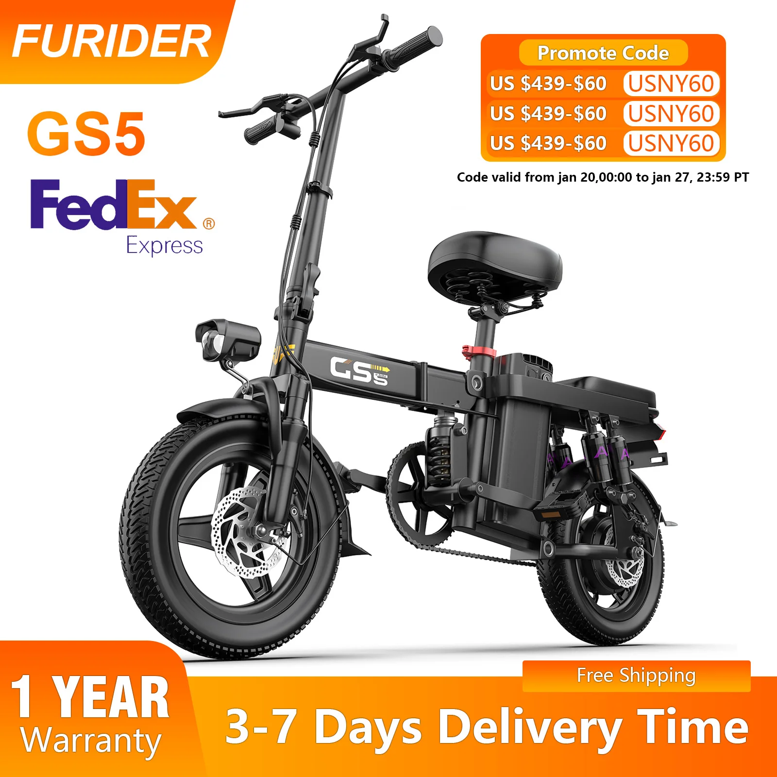 دراجة كهربائية قابلة للطي من FURIDER، محرك بدون فرشاة 740 وات، بطارية قابلة للفصل 48V15AH، دراجة كهربائية للبالغين مقاس 14 بوصة، للتنقل #1