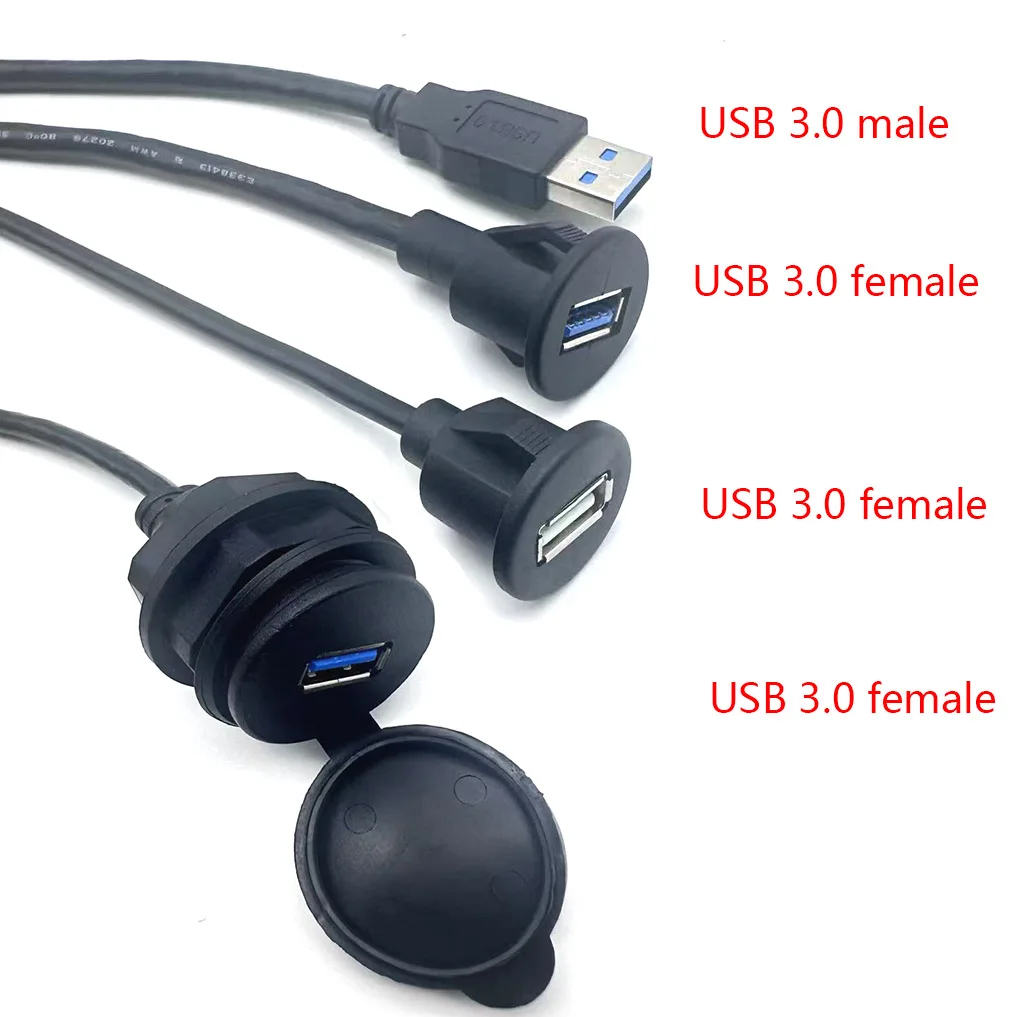 Buckle Flush Panel Mount USB Extension Cable  USB 2.0/3.0 Male to Female for Car Truck Boat Fast Charging & Data Transfer