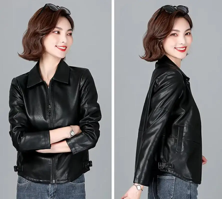 Nuova giacca da donna primavera autunno moda casual manica lunga cerniera corta cappotto in pelle capispalla larghi in pelle crosta