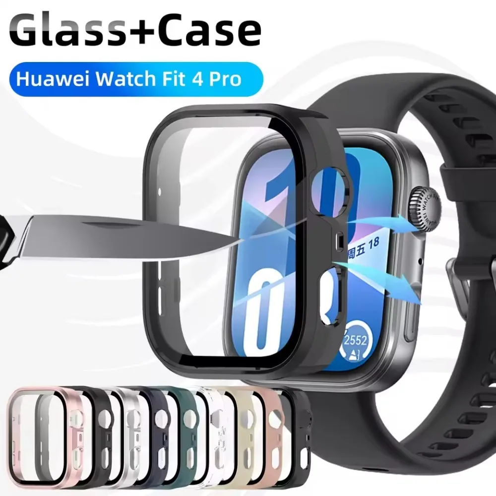 PC-Gehäuse aus Glas für Huawei Watch Fit 4, Schutzschale mit Fallschutz, Explosionsgeschützter Schutzfilm für Huawei Watch Fit 4 Pro und Huawei Fit 3