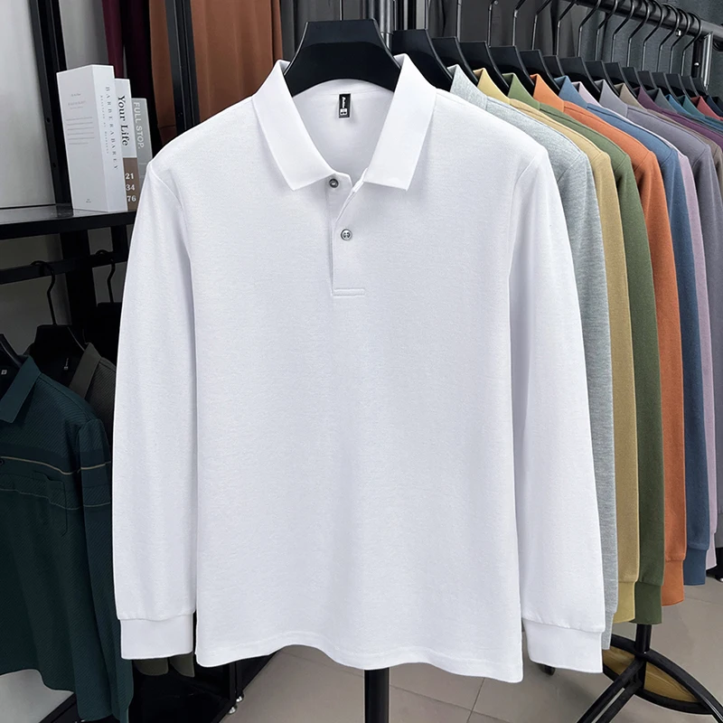 100% Reine Baumwolle Herbst Winter Herren Hochwertiges Designer Modisches Langarm-Boutique-Polohemd mit Knöpfen Lässig Bequem – Detail 7