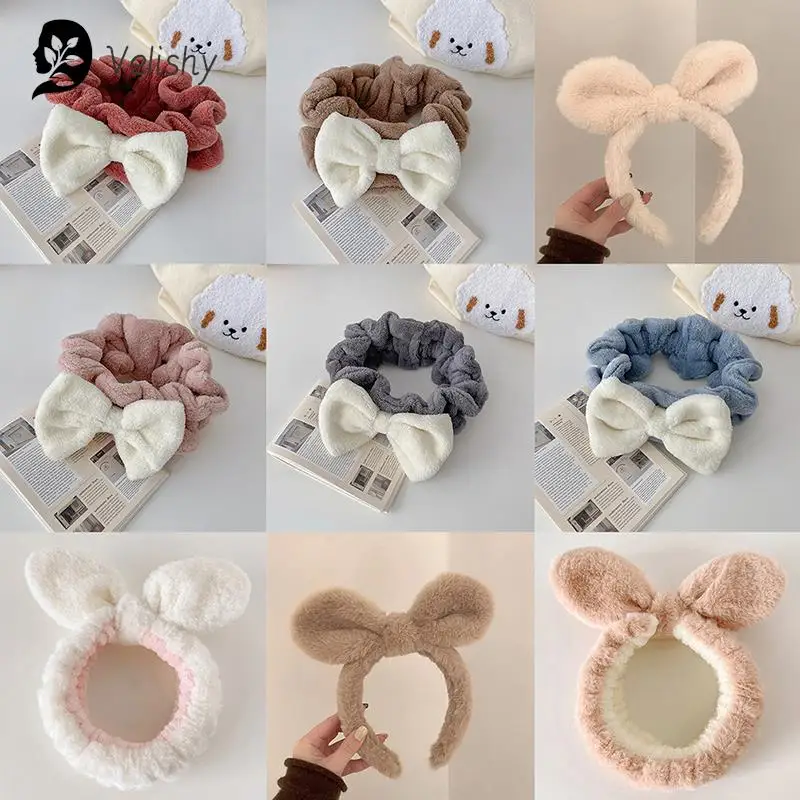 

1Pc Rabbit Ear Plush Headband Women Solid Color Plush Hairband Hair Hoop Girls Fashion Makeup Hair Accessories