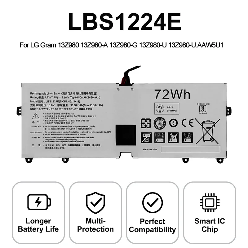 For LG Gram 13Z980 13Z990 14Z980 14Z990 15Z980 15Z990 17Z990 2018 13Z980-U 14Z980-A LBS1224E Laptop Battery 7.7V 72Wh