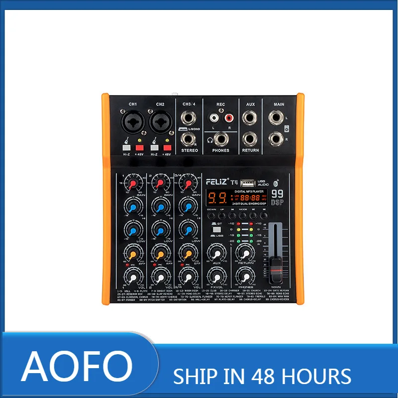 

AOFO 4-Channel Audio Mixer USB Bluetooth DJ Console with EQ Effects for Studio Live Streaming Recording Performance