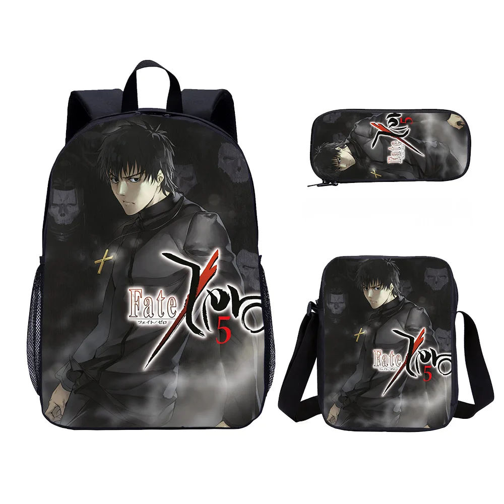 Harajuku Novelty fate Zero 3D Print 3pcs/Set pupil School Bags Laptop Daypack Backpack Inclined shoulder bag Pencil Case