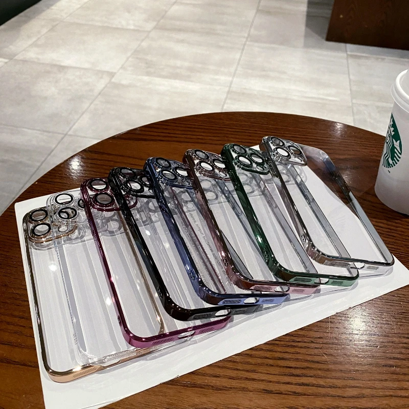 Luxury Electroplated Protection Case For iPhone 16 11 12 13 14 15 Pro Max Xs XR Max Soft Transparent Cover