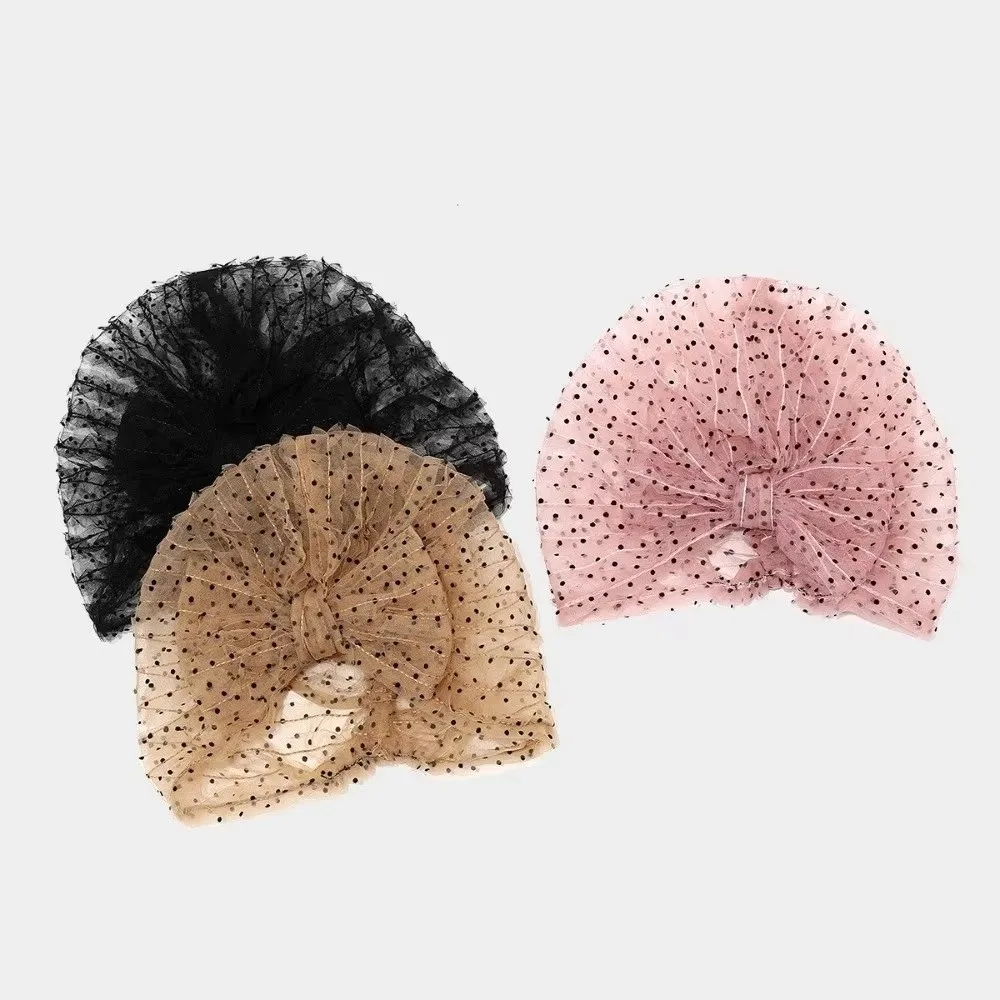 Breathable Polka Dot Mesh Bonnet Wrinkle Lace Retro Style Headscarf Hat Chic Design Folded Design Sleep Cap