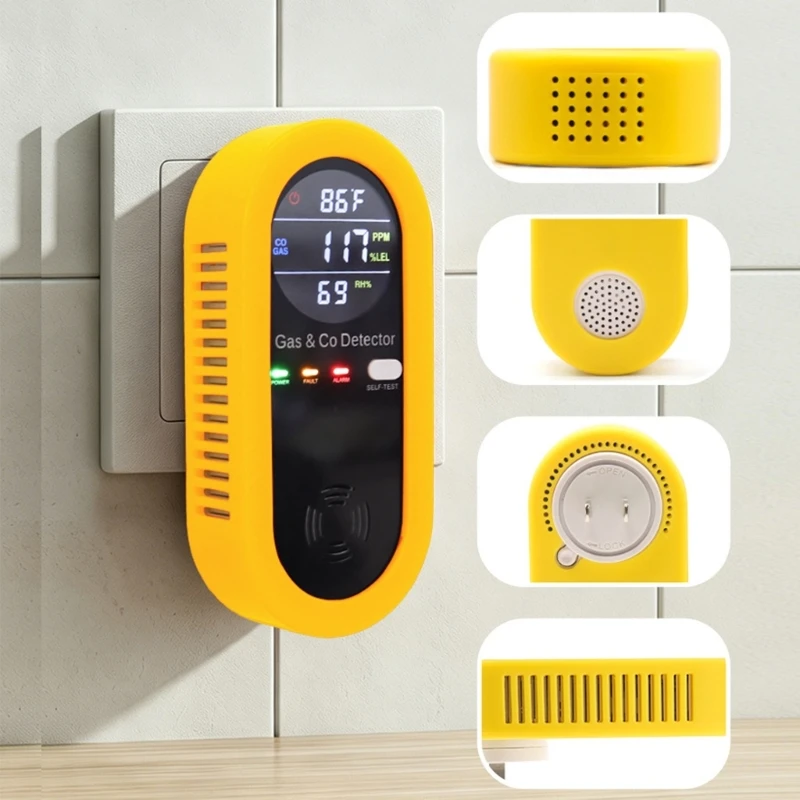 E28F Shock Resistant Silicone CO Gas Alarm Cover with Front Openings, Surrounding Housing Coverage, and Moist-Cloth Cleaning