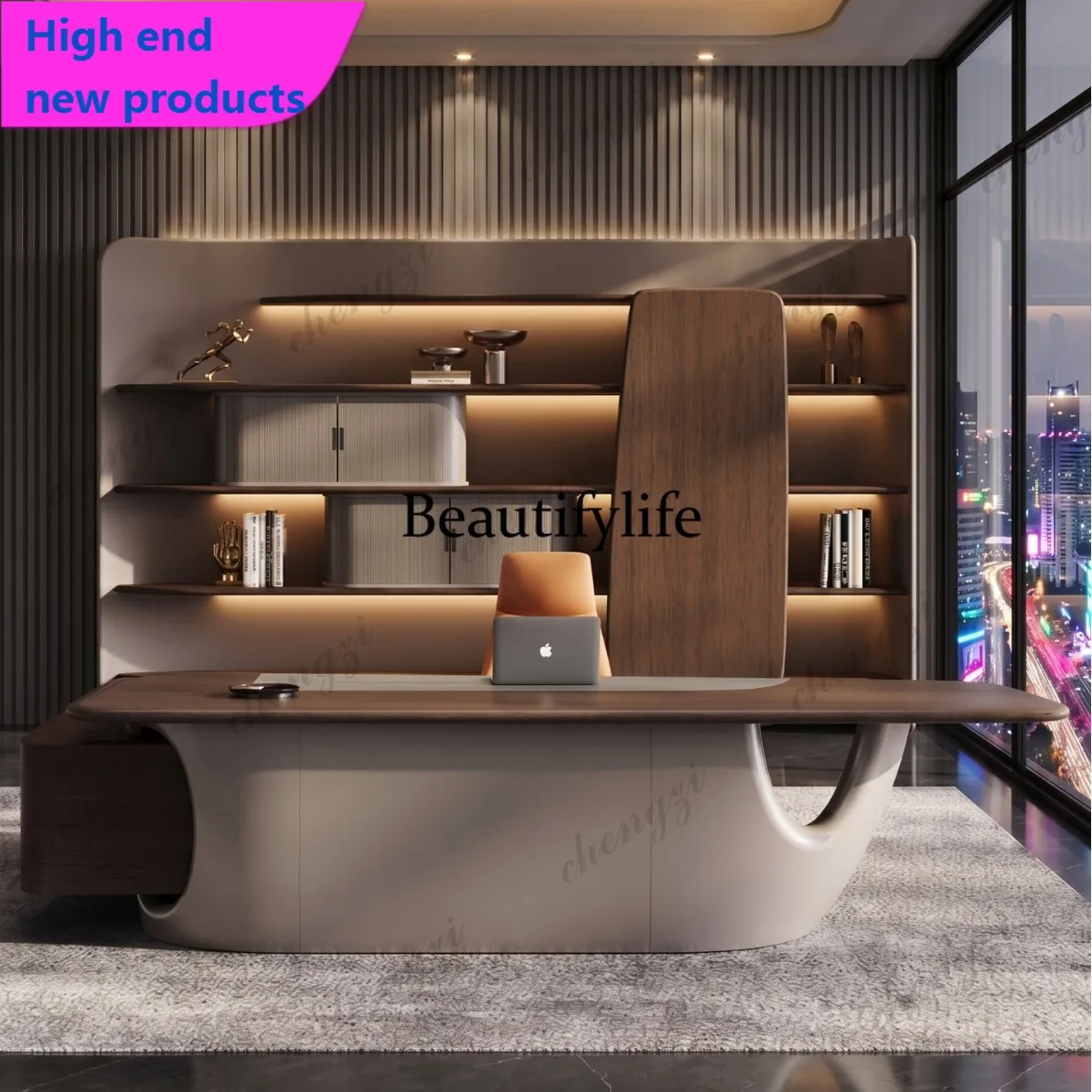 Boss, president table, high-end chairperson's desk, file cabinet combination, boss table and chairs, simple and modernA68